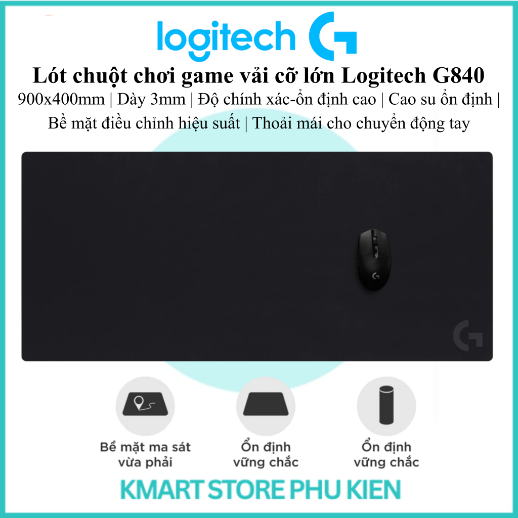 Lót chuột chơi game vải cỡ lớn Logitech G840 | 900x400mm | Dày 3mm | Độ chính xác-ổn định cao | Cao 