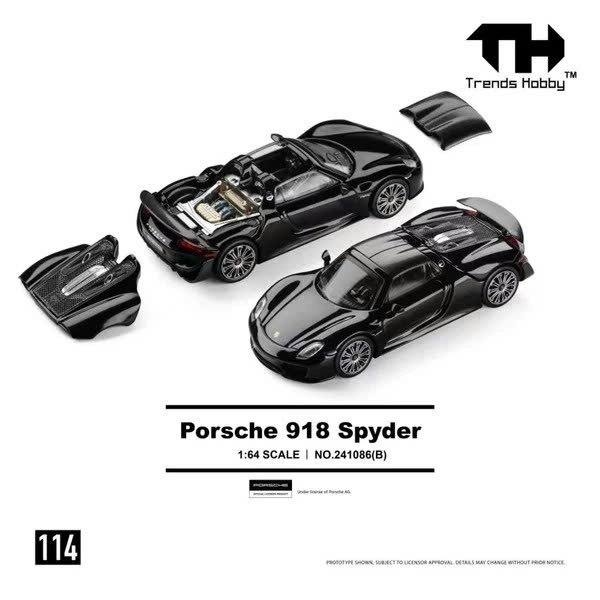Xe mô hình TRENDS HOBBY 1/64 114Porsche 918 Spyder - Gloss Black