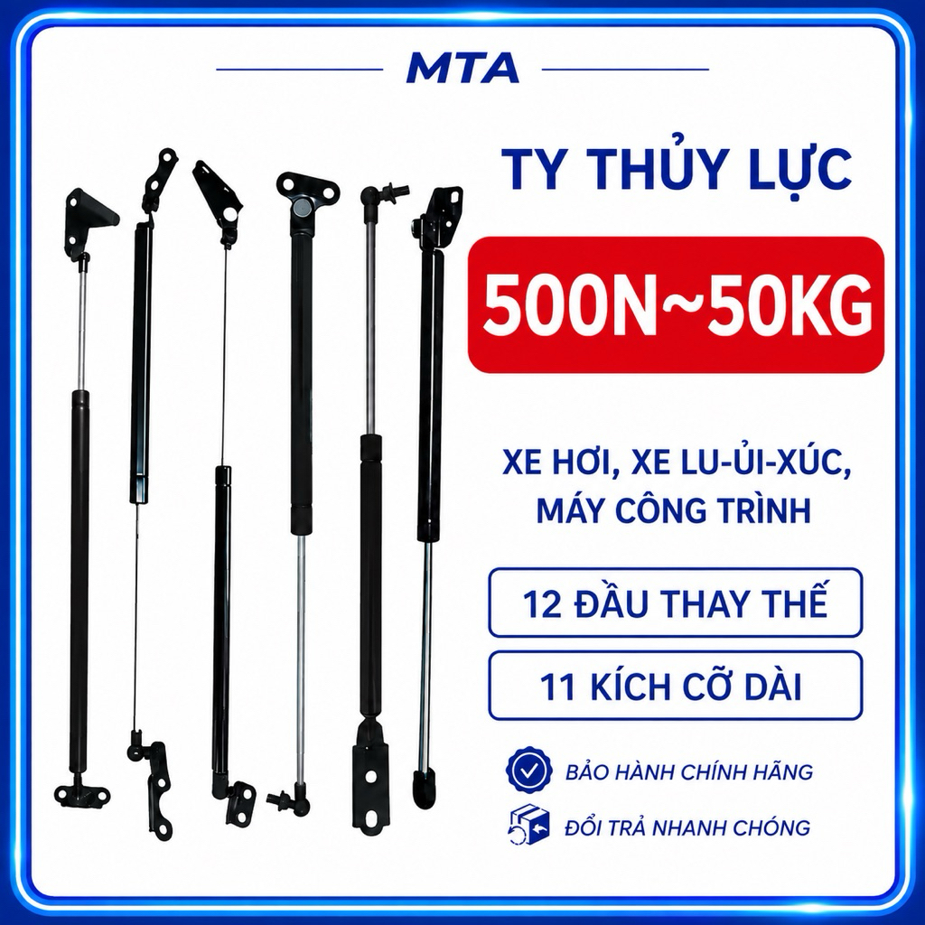 Ty Thủy Lực 500N-50kg( 22->80cm )Chống Cốp/Nắp Capo Ô tô, Máy Công Trình-Lu/Ủi/Xúc,Xe Tải,Xe Nâng,Xe