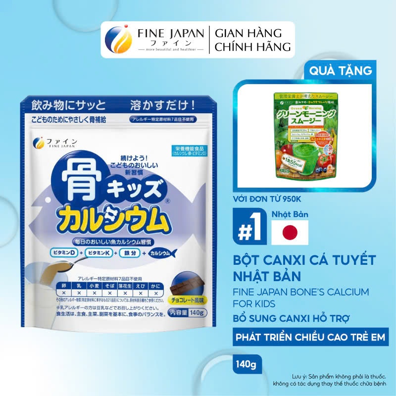 Bột Canxi Cá Tuyết Fine Bone's Calcium For Kids FINE JAPAN bổ sung Canxi hỗ trợ phát triển chiều cao