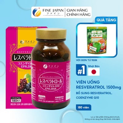 Viên uống Resveratrol 1500mg FINE JAPAN bổ sung Resveratrol, Coenzyme Q10, EPA, DHA lọ 180 viên