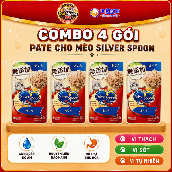COMBO 4 GÓI Pate cho mèo Silver Spoon Thức ăn ướt cho mèo Silver Spoon chính hãng Nhật Bản 60g