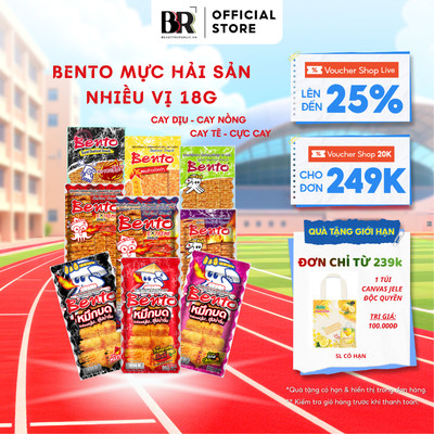[239K TẶNG QÙA] Combo 6 Gói Bánh Snack Mực Tẩm Gia Vị Cay Ngọt Hải Sản Thái Lan Bento 18g Đủ Vị