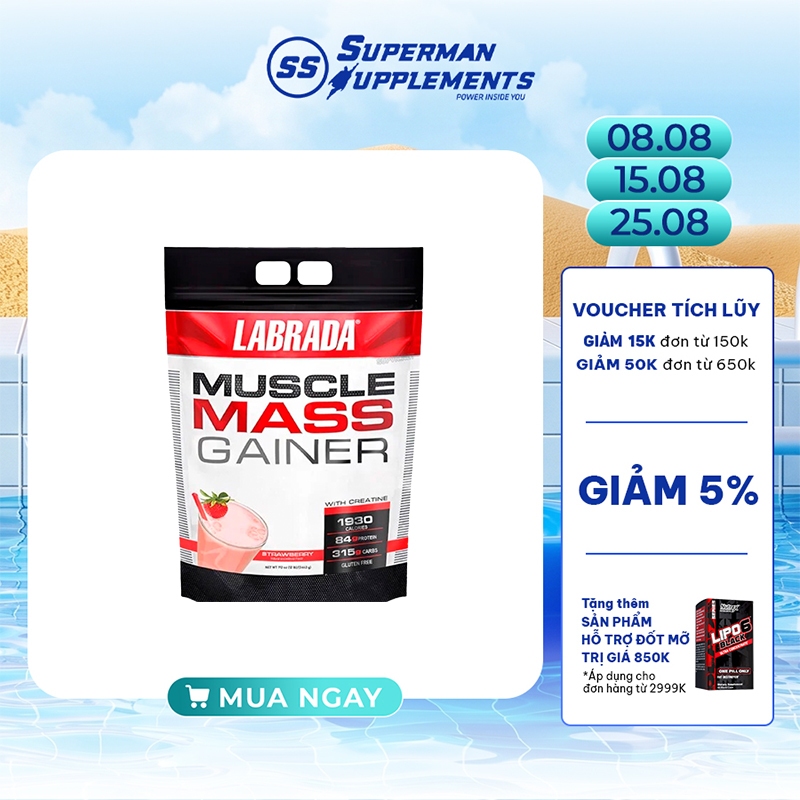Thực phẩm bổ sung hỗ trợ tăng cân, tăng cơ Labrada Muscle Mass Gainer 12lbs