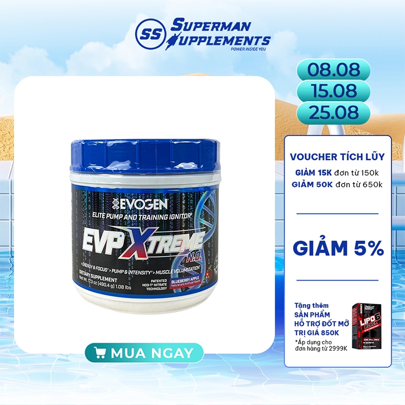 Thực phẩm bổ sung nặng lượng trước tập preworkout EVP EXTREME VIP Nhất Của Rambod Và Evogen Team - Đ