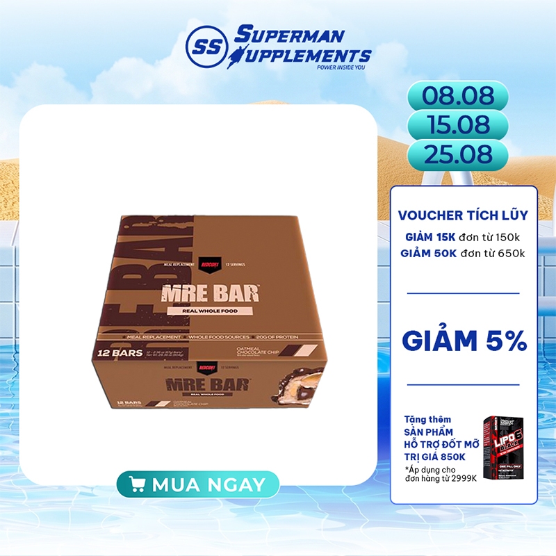 Nguyên hộp thanh protein nhập khẩu Mỹ REDCON1 MRE BAR - BỮA ĂN NHẸ ĐẦY ĐỦ DƯỠNG CHẤT - ĐẠI LÍ BBT TÂ