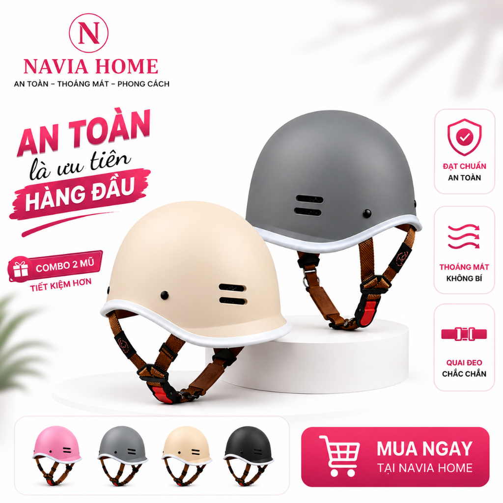 (NÓN BẢO HIỂM ĐẠT CHUẨN) Combo 2 Nón Bảo Hiểm Cá Heo Chính Hãng, Mũ Bảo Hiểm Nam Nữ Nửa Đầu, Form Đẹ