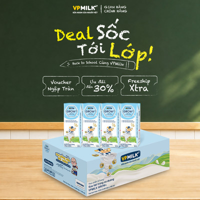 Sữa tiệt trùng VPMilk Grow+ hộp 180ml (thùng 48 hộp)