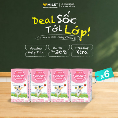 [Combo 6 lốc] Sữa Tiệt Trùng VPMilk Grow+ Vị Dâu 110ml Cho Bé Từ 1 Tuổi (4 hộp x 6)