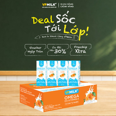 Sữa trái cây VPMILK Omega vị CAM tự nhiên hộp 180ml (Thùng 48 hộp)
