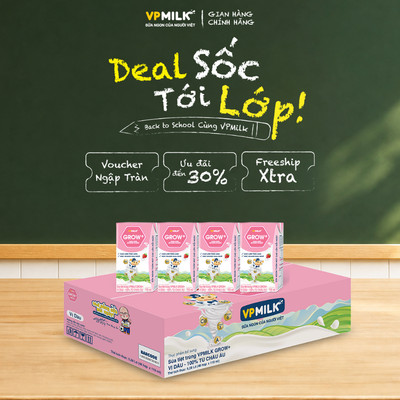 Sữa tiệt trùng VPMilk Grow+ vị dâu 110ml (Thùng 48 hộp)
