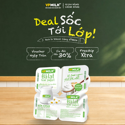 (Chỉ giao HCM) Sữa chua ăn VPMilk Đà Lạt True Yogurt - ít đường 100gr (Lốc 4 hộp)