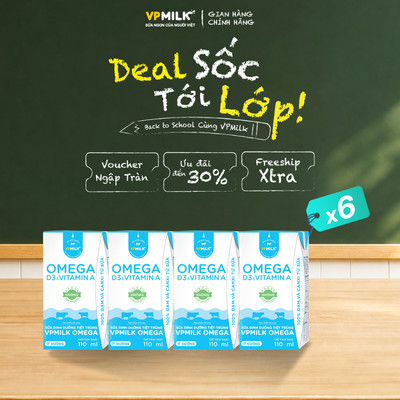[Combo 6 lốc] Sữa Dinh Dưỡng Tiệt Trùng VPMilk Omega Ít Đường dạng hộp 110ml (4 hộp x 6)