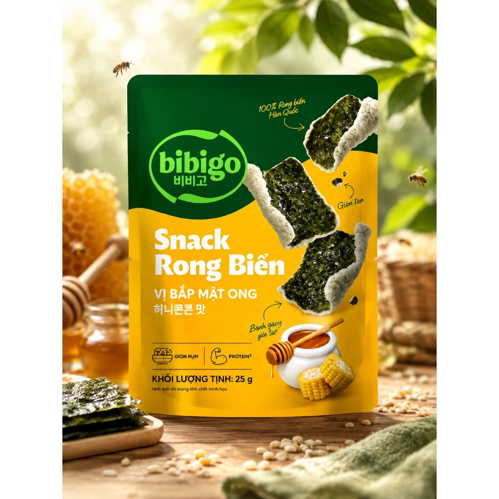 Snack Rong Biển Cuộn Giòn Bibigo Gói 25g - Rong Biển Ăn Liền Chính Hãng