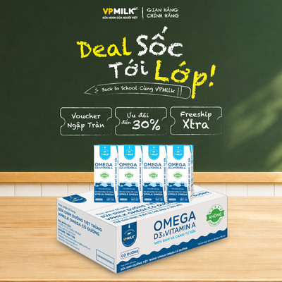 Sữa Dinh Dưỡng Tiệt Trùng VPMilk Omega Có Đường dạng hộp 180ml (thùng 48 hộp)