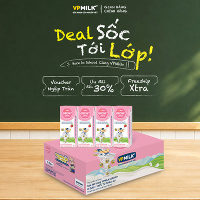 Sữa tiệt trùng VPMilk Grow+ vị dâu 180ml (thùng 48 hộp)