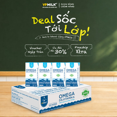 Sữa Dinh Dưỡng Tiệt Trùng VPMilk Omega Có Đường dạng HỘP 110ml (thùng 48 hộp)