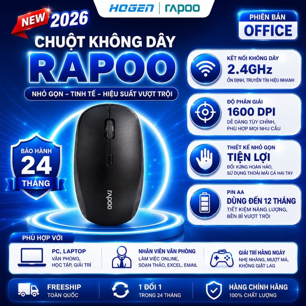 Chuột Không Dây Rapoo M1 | Kết nối 2.4GHz | 800-1600 DPI | Tặng 1 Pin AA | Bảo hành 24 tháng
