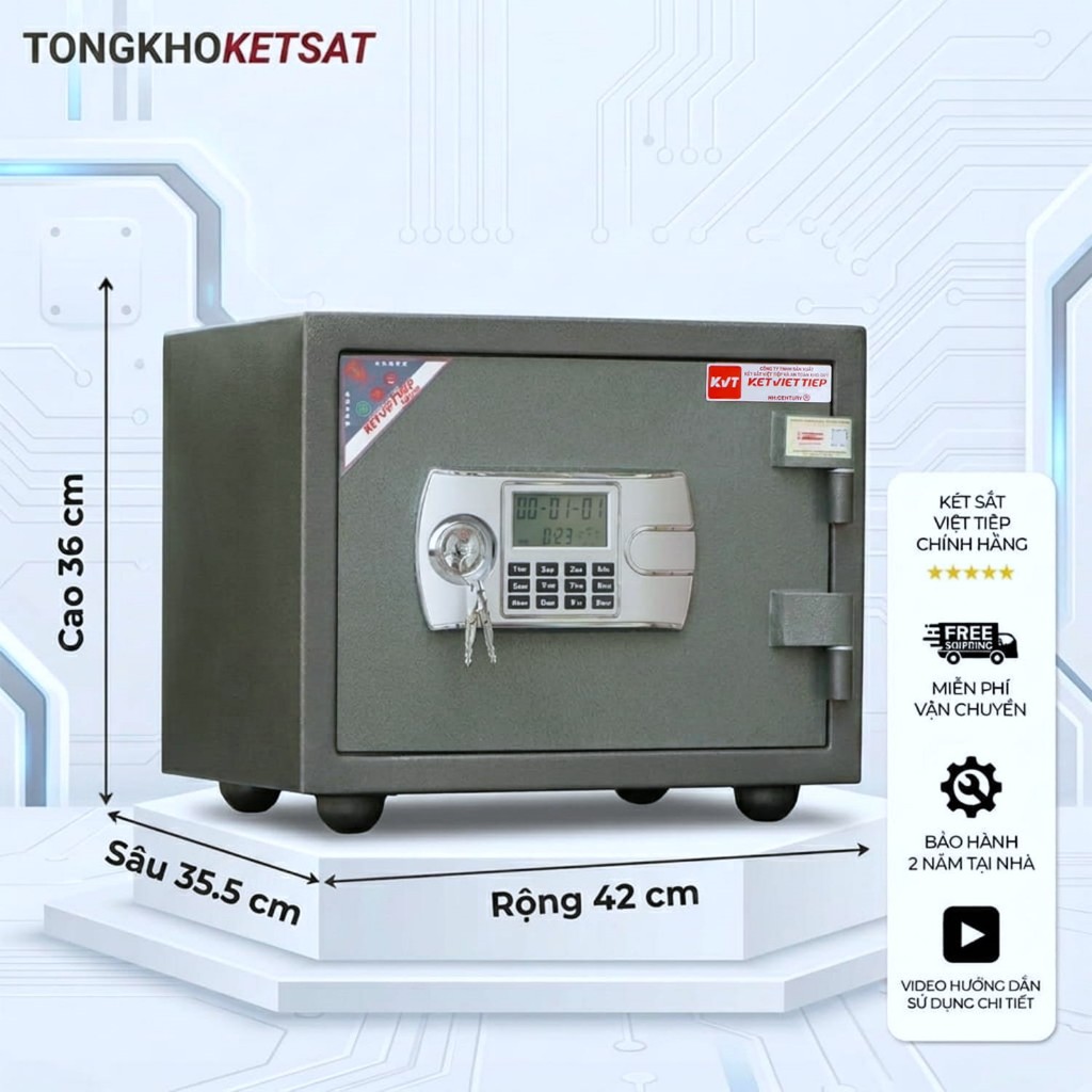 Két Sắt Điện Tử KVT38-DT Việt Tiệp Chống Cháy Cao Cấp Nặng 40kg Size Nhỏ (Miễn Phí Giao Hàng)
