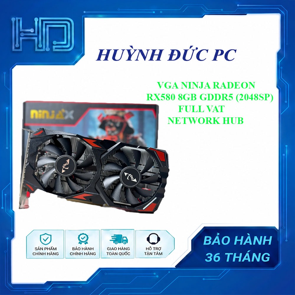 [FULL VAT] Card Màn Hình NINJA AMD Radeon RX 580 8GB GDDR5(2048SP) - Bảo Hành Chính Hãng NETWORK HUB