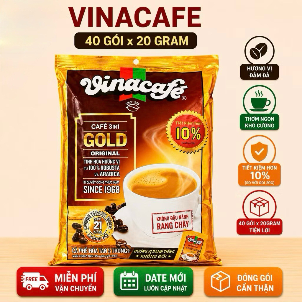 Vinacafe 40 gói Tiết Kiệm Hơn Ngon Hơn (40gói x 20g) DATE MỚI  taphoaphuongyen