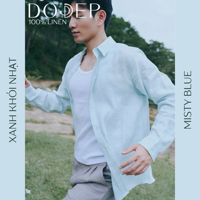 DODEP Áo sơ mi nam linen 100% tay dài