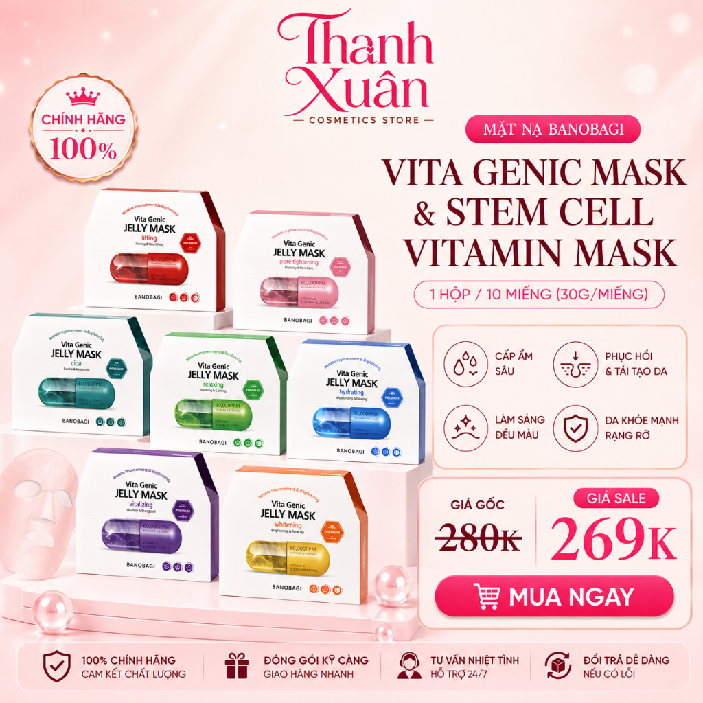 Mặt Nạ BANOBAGI Vita Genic Mask  & Stem Cell Vitamin Mask 30g ( 1 Hộp / 10 miếng)