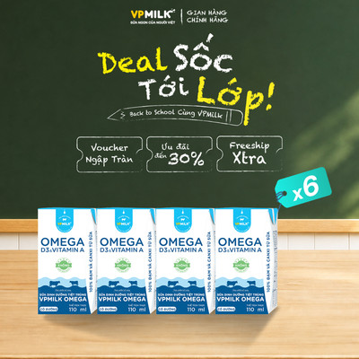 [Combo 6 lốc] Sữa Dinh Dưỡng Tiệt Trùng VPMilk Omega Có Đường dạng hộp 110ml (4 hộp x 6)