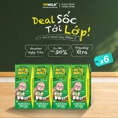[Combo 6 lốc] Sữa Ca Cao Mầm Lúa Mạch Đen Nutrimalt 180ml Cho Bé Từ 1 Tuổi (4 hộp x 6)