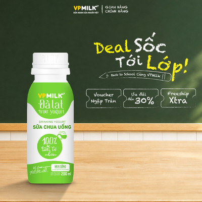 (Chỉ giao HCM) Sữa chua uống VPMilk Đà Lạt True Yogurt - chai 200ml