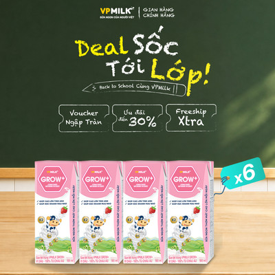 [NỬA THÙNG 6 lốc] sữa tiệt trùng VPMilk Grow+ vị dâu 180ml (lốc 4 hộp x 6)