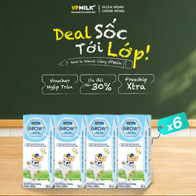 [Combo 6 lốc] Sữa Tiệt Trùng VPMilk Grow+ Có Đường 180ml Cho Bé Từ 1 Tuổi (lốc 4 hộp x 6)