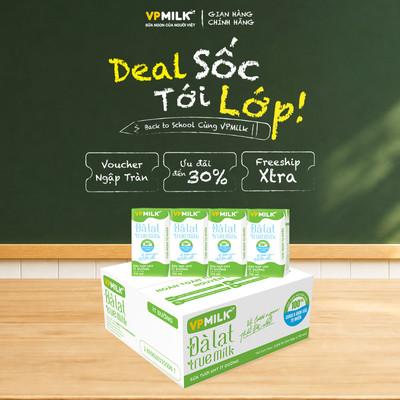 Sữa tươi UHT ít đường VPMilk Đà Lạt True Milk - Hộp 110ml [Thùng 24 Hộp]