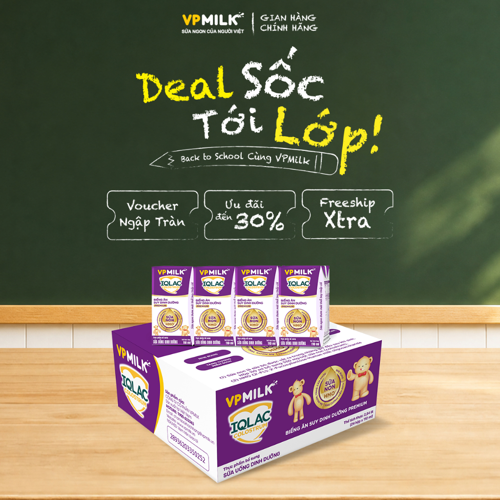 [Thùng 24 hộp] Sữa uống dinh dưỡng VPMilk IQLAC Colostrum Biếng ăn, suy dinh dưỡng premium - Hộp 110