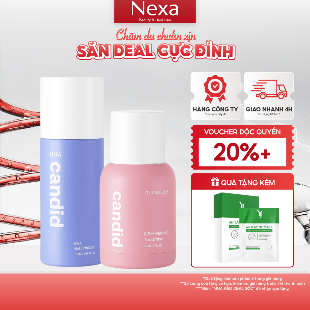 Bộ Đôi Hỗ Trợ Cải Thiện Da Toàn Diện Candid Retinol 0.5% 30ml & Hoạt Chất BHA 100ml