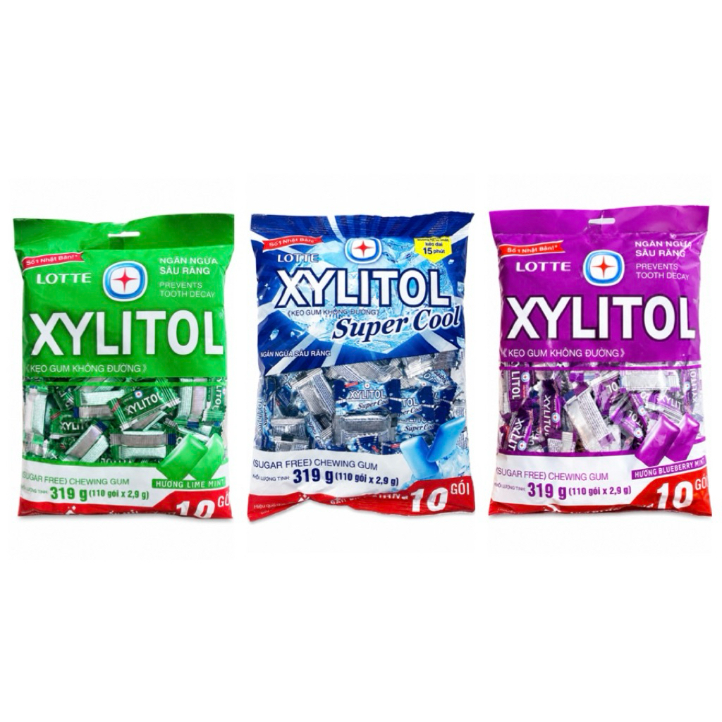 KẸO CAO SU LOTTE XYLITOL LIME MINT/ BLUEBERRY MINT 319G/ XYLITOL XANH/ XYLITOL TÍM