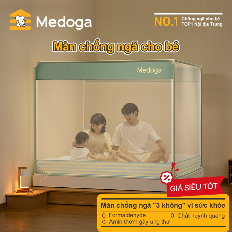 [Tiêu Chuẩn] Màn Chống Ngã Medoga - Đai Thun 3cm | 3 Mặt Cửa Chữ U +Chữ T | Khung Vuông | Chống Muỗi