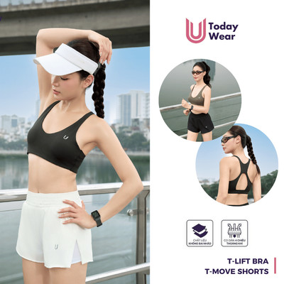 Set Thể Thao Nữ Chạy Bộ Áo Bra T-Lift Mix Quần T-Move Today U Wear hỗ trợ nâng đỡ V1 siêu nhẹ thoáng khí thấm hút mồ hôi