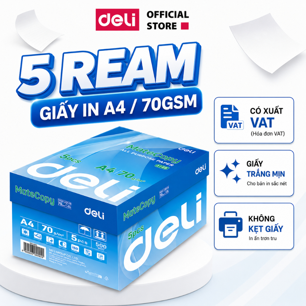 [SVIP][VOUCHER LIVE 30K] Thùng 5/10 Ream Giấy A4 Deli Giấy In Photo Copy 70gsm Chính Hãng Loại Dày R