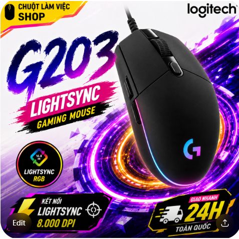 Chuột chơi game có dây logitech G203 chính hãng, 8000DPI, hiệu ứng quang học cầu vồng thích hợp chơi