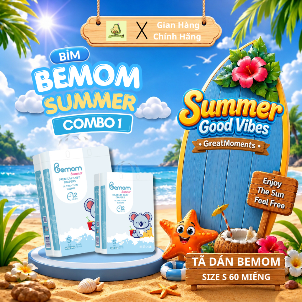 Tã/Bỉm Dán Bemom Summer chính hãng, mềm mỏng thoáng khí Size S 60 miếng