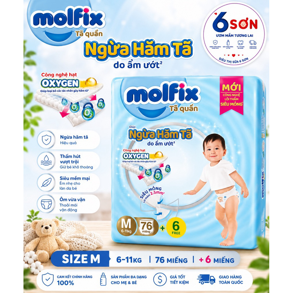 Tã Molfix Oxygen Bịch Lớn / Công nghệ oxygen / thoáng khí , thấm hút nhanh