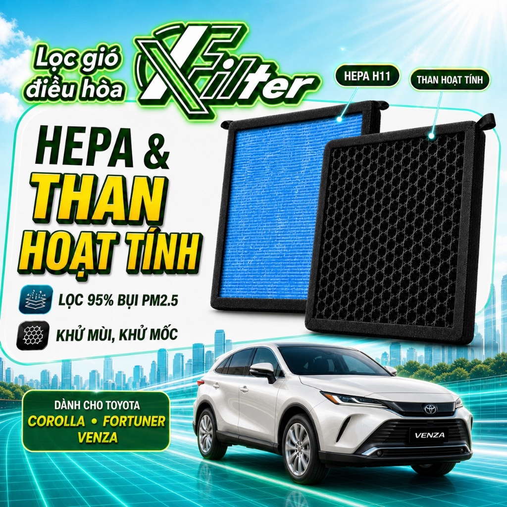 Lọc gió điều hòa Fortuner, Venza. Lọc gió than hoạt tính Xfilter cho xe Toyota