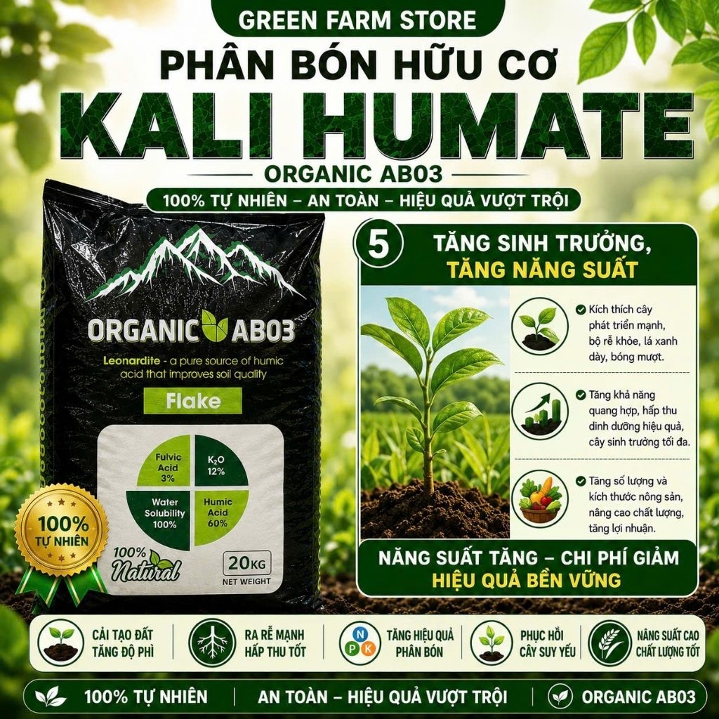 Túi 1 Kg Phân Bón Hữu Cơ Organic Kali Humate Kali Humate Tan 100% Giàu Acid Humic Và Fulvic Dưỡng Rễ