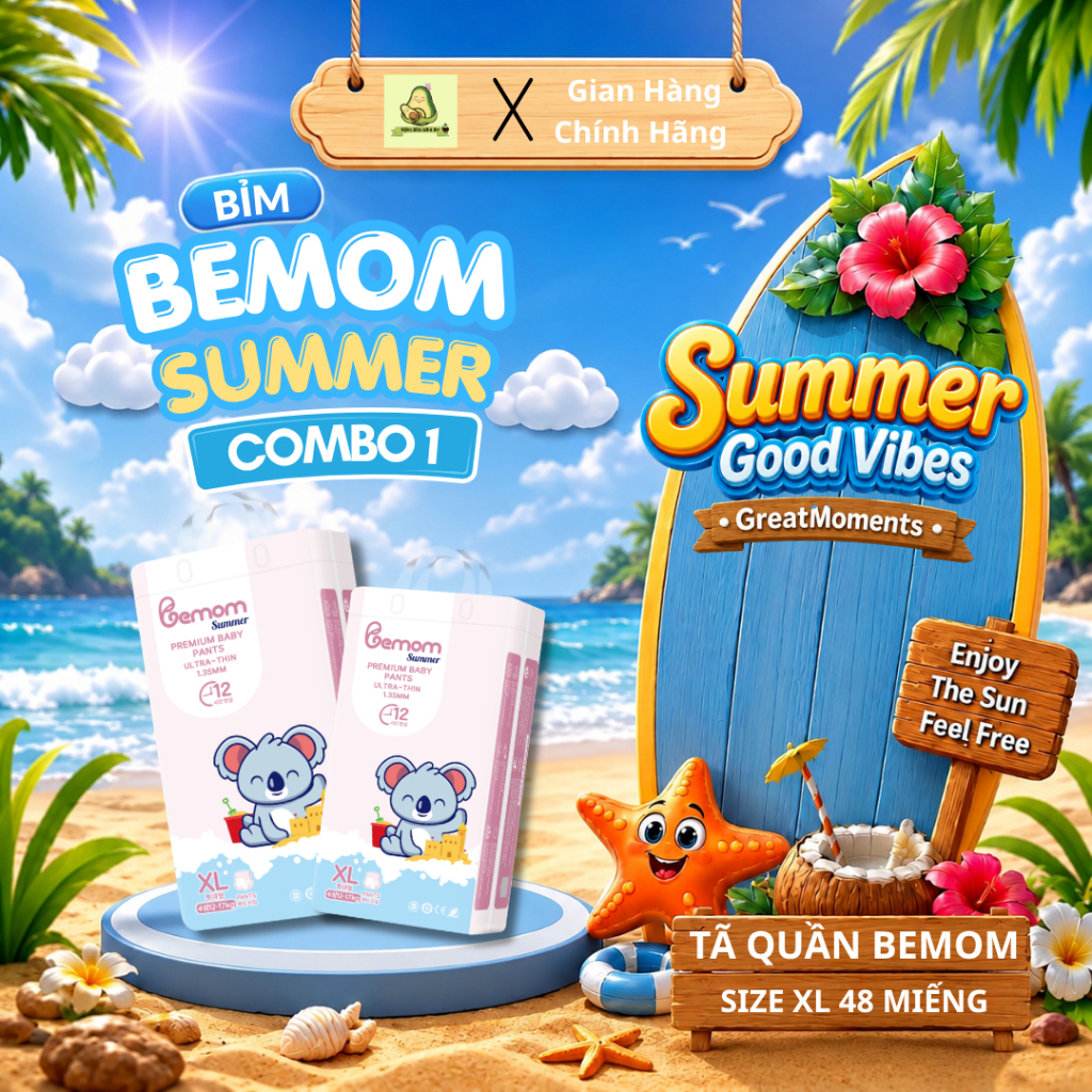 Tã/Bỉm Quần Bemom Summer chính hãng, mềm mỏng thoáng khí Size XL 48 miếng