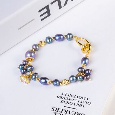 Vòng Tay Ngọc Trai Màu Lông Công Mix Charm Vỏ Sò - Ngọc Trai Trường Thịnh
