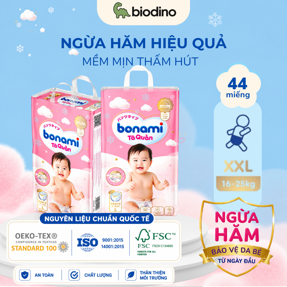 Tã/Bỉm quần Bonami size 16-25kg - Chính hãng An toàn cho bé-Siêu thấm hút,ngừa hăm,đạt chuẩn GMP-WHO