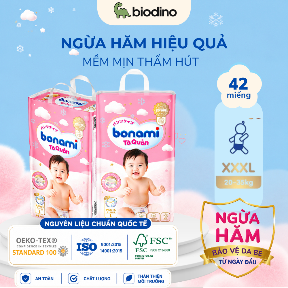 Tã/Bỉm quần Bonami size 20-35kg - Chính hãng An toàn- Siêu thấm hút, ngừa hăm, đạt chuẩn GMP-WHO