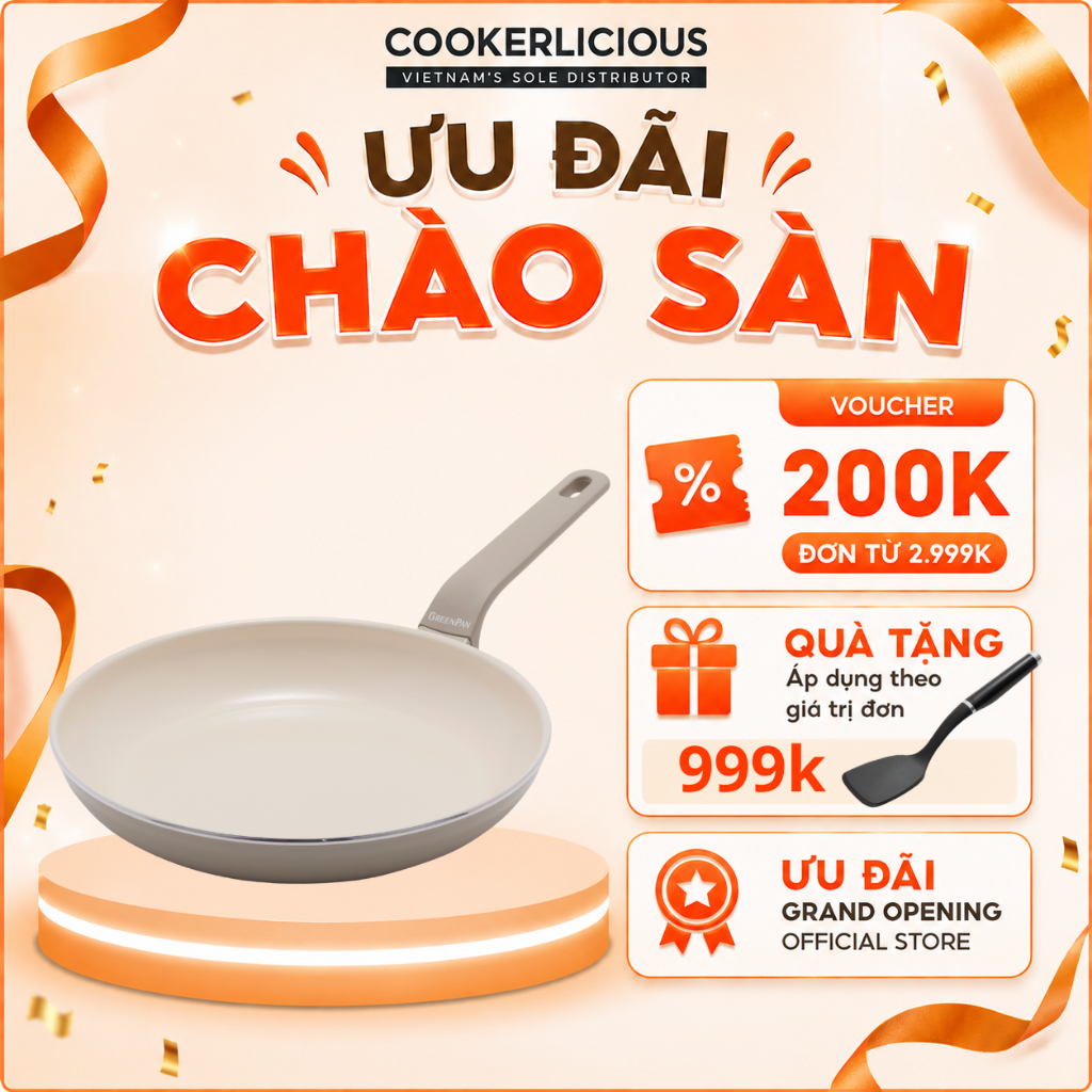 Chảo chống dính Ceramic GreenPan Essen lòng sâu 24cm/28cm, không PTFE/PFOA, dùng được bếp từ