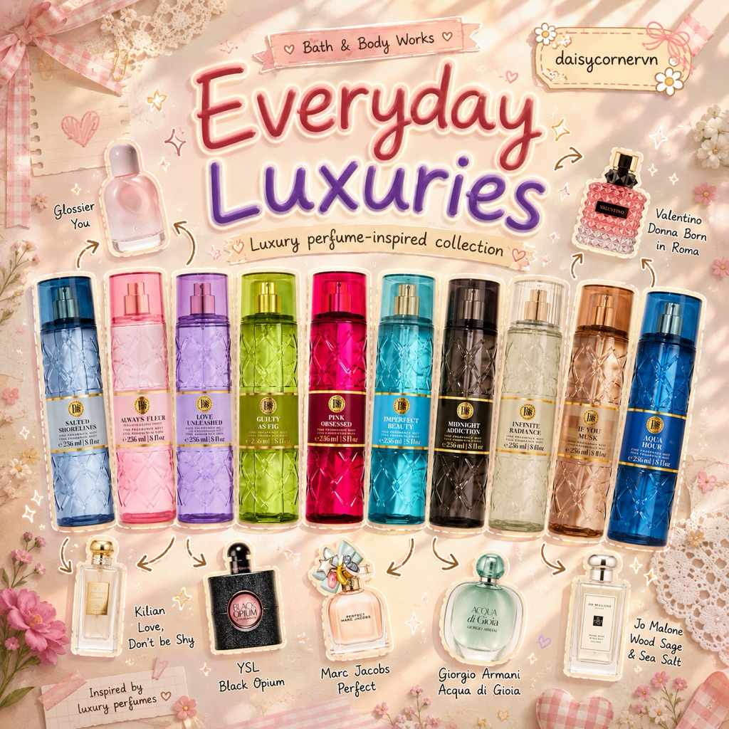[🇺🇸Bill Mỹ] Everyday Luxuries - Xịt thơm Bodymist BBW - Pink Obsessed - If You Musk - Lost in Santal